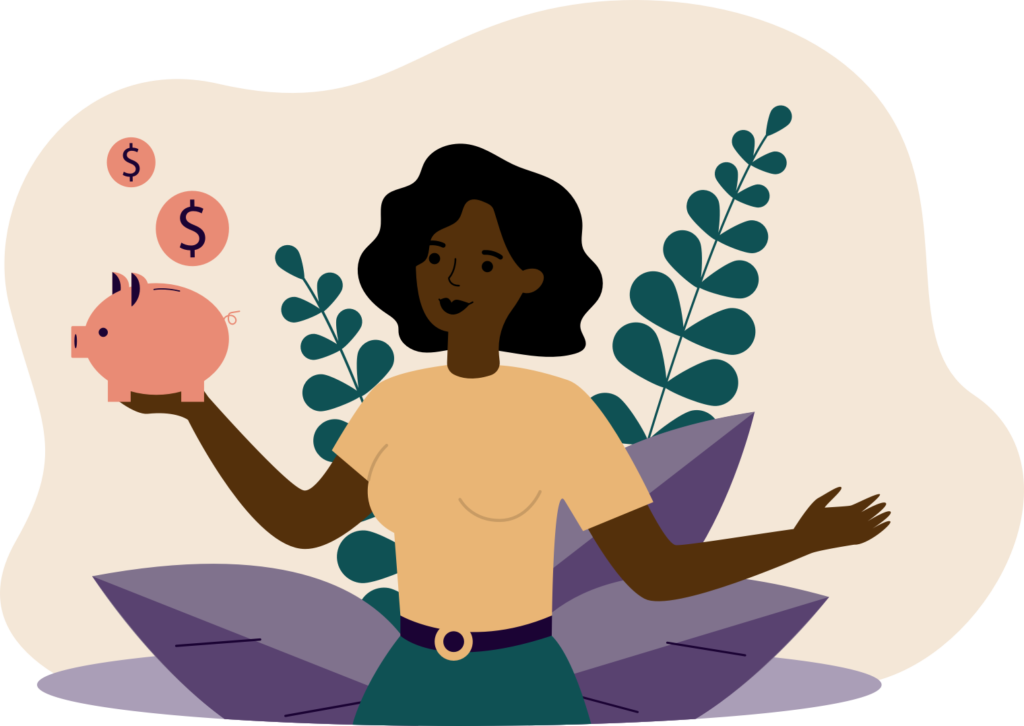 woman with piggy bank illustration